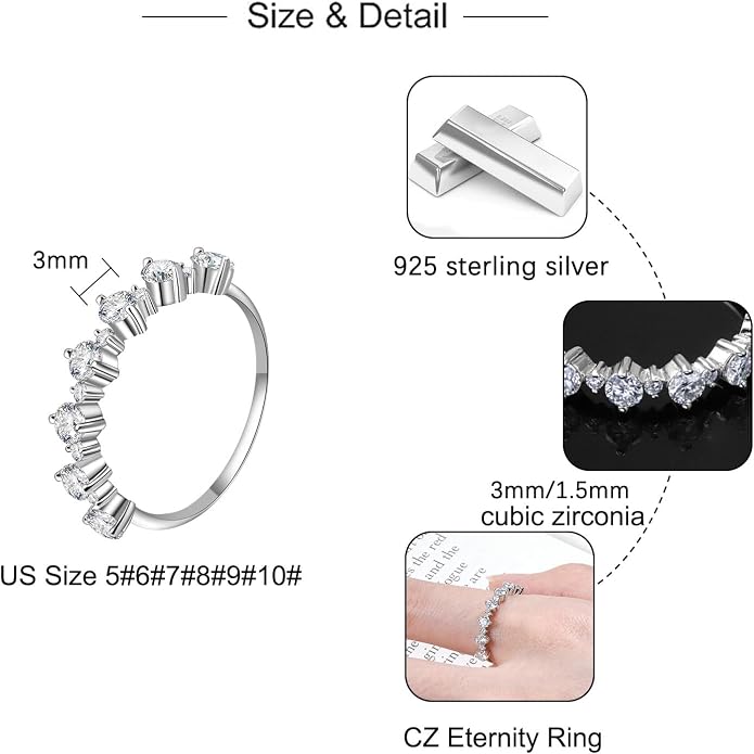 Helonley S925 Sterling Silver Birthstone Stackable Rings for Women Mother with Cubic zirconium Mom Ring Mother's Day Jewelry Gifts for Wife