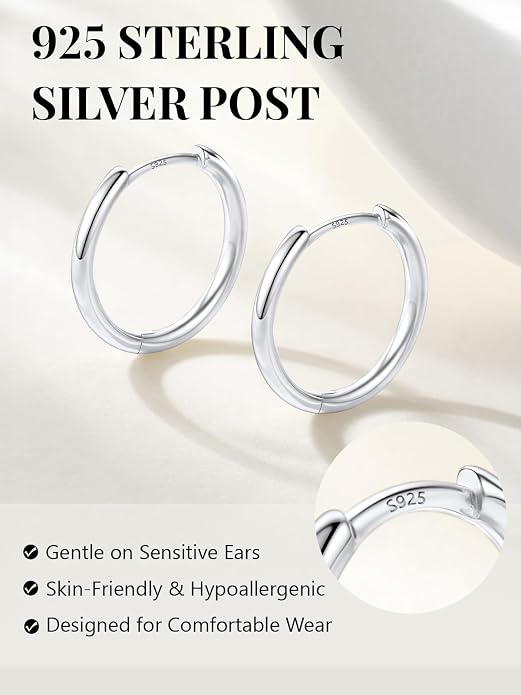 Silvora 14K Gold Plated Huggie Hoop Earrings for Women, Small Sterling Silver Hoops, Hypoallergenic Cartilage Earrings for Sensitive Ears 8/10/12/14/16/18/20MM