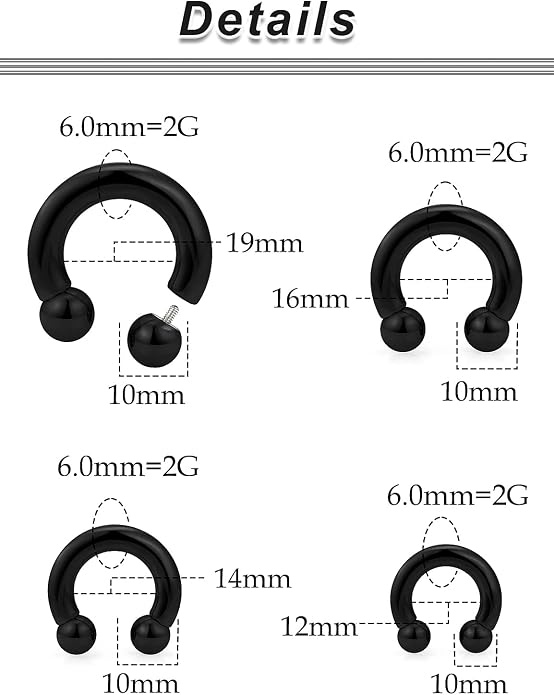 20G-00G Septum Rings Ear Gauges Earrings Stretching Kit 316L Surgical Steel Horseshoe Septum Pa Piercing Jewelry for Women 10mm 12mm 14mm 16mm