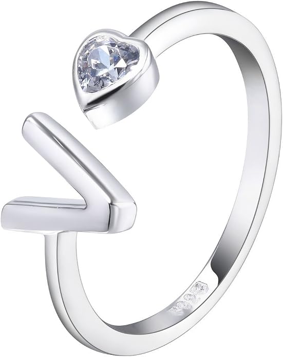 VIKI LYNN 925 Sterling Silver Rings Size 4.5 Adjustable Initial Letter Ring with Cubic Zirconia-Personalized Gifts for Women