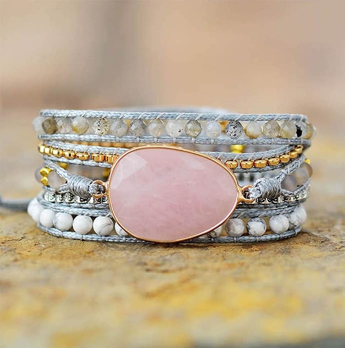 Women Wrap Bracelet Boho Natural Jasper Crystal Stone Beads Strand Bracelets