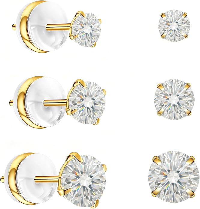 Moissanite Stud Earrings in 14K White Gold Plated Titanium | HypoAllergenic Earrings for Women & Men