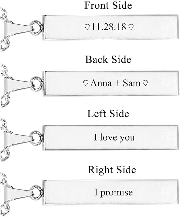 Zysta Engraving 3D Bar Name Necklace Personalized Text Message Cool Simple Design Women Customized Dangle Vertical Cuboid Stick Pendant Necklaces Stainless Steel Birthday Gift