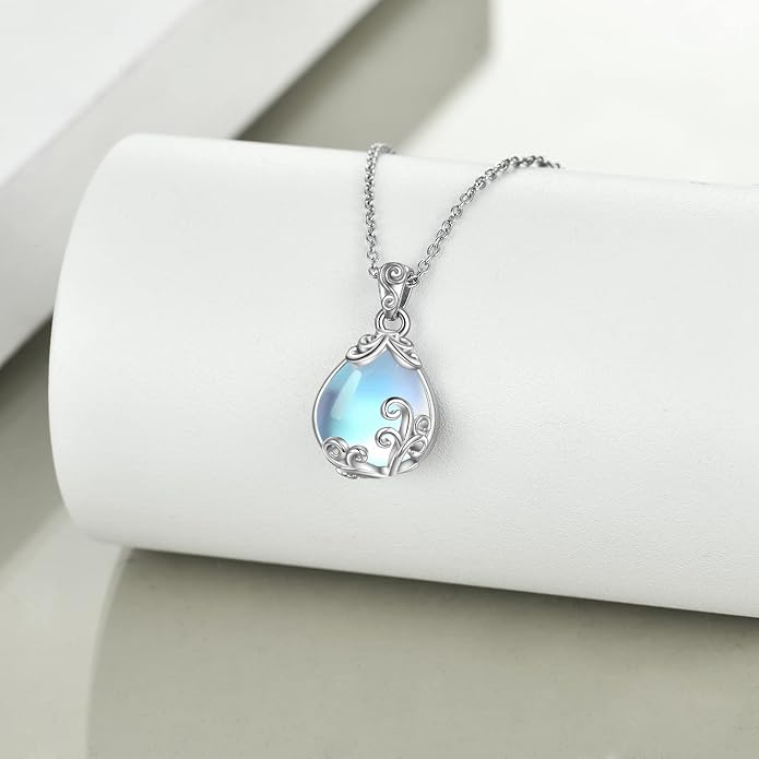 POPLYKE Sterling Silver Gemstone Teardrop Pendant Necklace Crystal Jewelry for Women