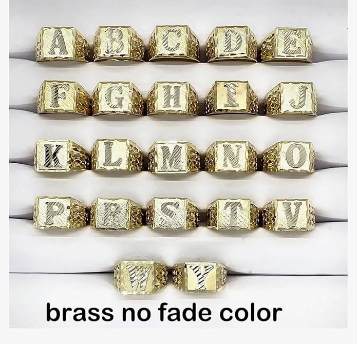 Nugget Style Initial Letter Ring, A-Z, 18K Gold Plated, Non Tarnish