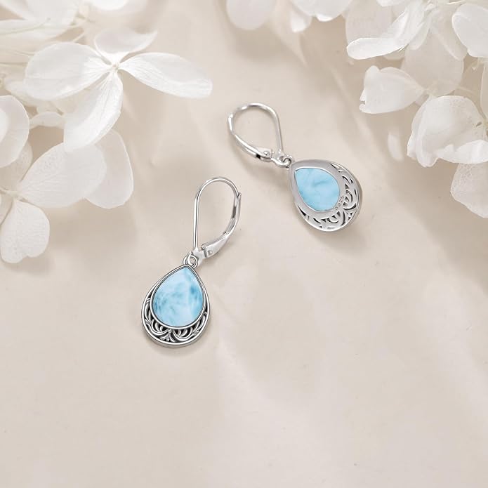 VONALA Dangle Earrings 925 Sterling Silver Opal Larimar Lapis Sapphire Turquoise Moss Agate Crystal Dangling Earrings Jewelry Gift for Women