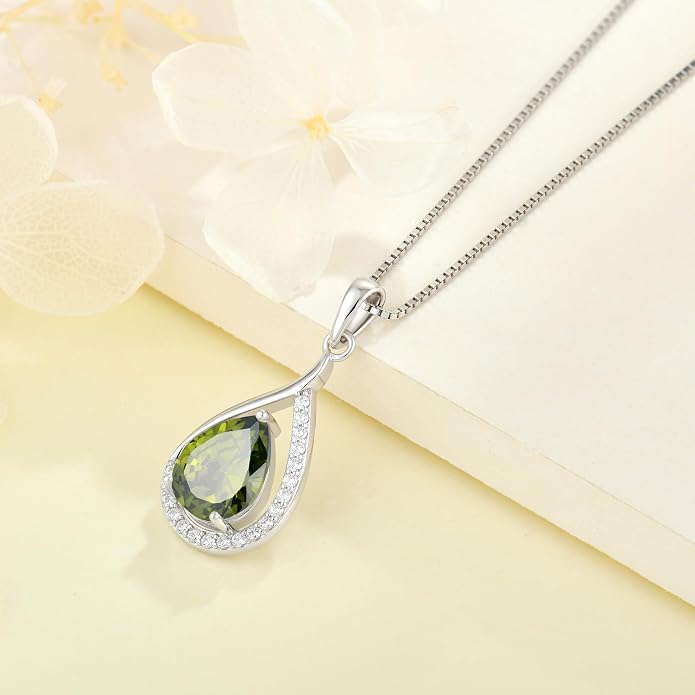 Teardrop Birthstone Necklace for Women 925 Sterling Silver White/Yellow Gold Plated Cubic Zirconia Pendant Necklace Jewelry for Her