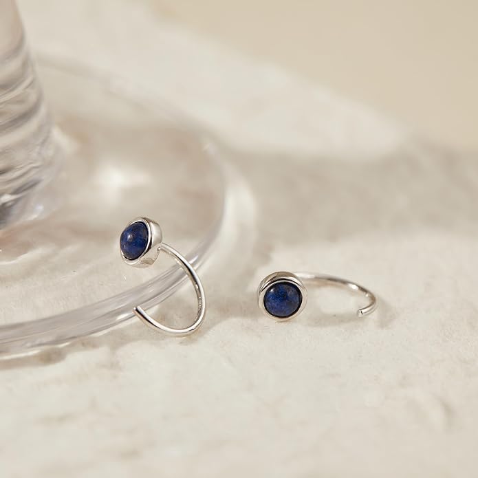 CHIC & ARTSY 925 Sterling Silver Half Hoop Earrings for Women, Dainty Huggie Hoops with Synthetic Opal, Moonstone, CZ & Gemstones, Lightweight Comfort Fit Everyday Elegant Jewelry