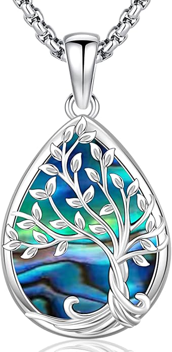 Aniu Tree of Life Necklace for Women, 925 Sterling Silver Mother of Pearl Family Palm Tree Charm Pendant Jewelry for Birthday Christmas Gift