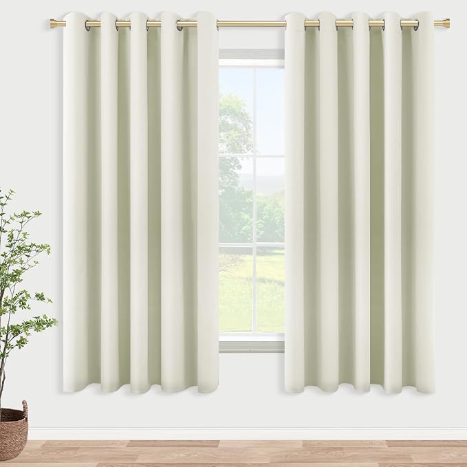 KOUFALL Room Darkening Curtains 63 Inches Long x 72w,70%-80% Blackout Cream Colored Curtains for Bedroom,Light Bege