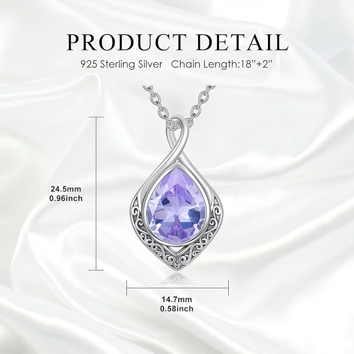 PELOVNY Celtic Knot Necklaces for Women 925 Sterling Silver Gemstone/Birthstone Teardrop Infinity Necklace Irish Celtic Pendant Jewelry Gifts for Mom Daughter Wife