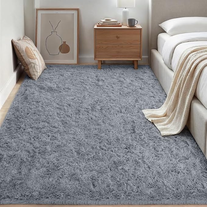 8x10 Area Rugs for Living Room Bedroom: Soft Fluffy Shag Rug Upgrade Non-Slip High Pile Carpet Large Fuzzy Plush Indoor Floor Shaggy Carpets for Nursery Kid Playroom Office Dorms Home Decor Light Gray