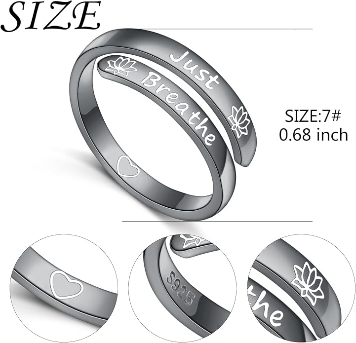 Ladytree Adjustable Inspirational Rings 925 Sterling Silver Stacking Wrap Spiral Twist Statement Band Encouragement Birthday Gift for Women Men