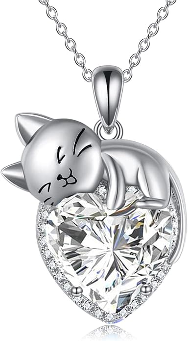 Cat Necklace Sterling Silver Cat Zircon Pendant Gothic Jewelry for Women Animal Lovers Gifts