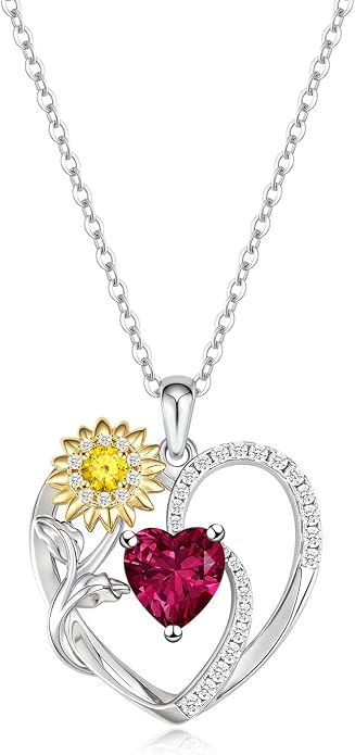 Anniversary Birthday Gifts for Women - Heart Birthstone Necklace: 925 Sterling Silver Rose/White/Yellow Gold Pendant Necklaces Gold Jewelry Gift for Wife Girlfriend Mom Daughter Grandma