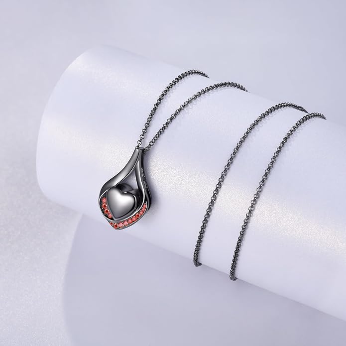 Cremation Jewelry 925 Sterling Silver Teardrop Urn Necklace for Ashes Heart Shape Memorial Keepsake Pendant for Human Ashes for Women Gift