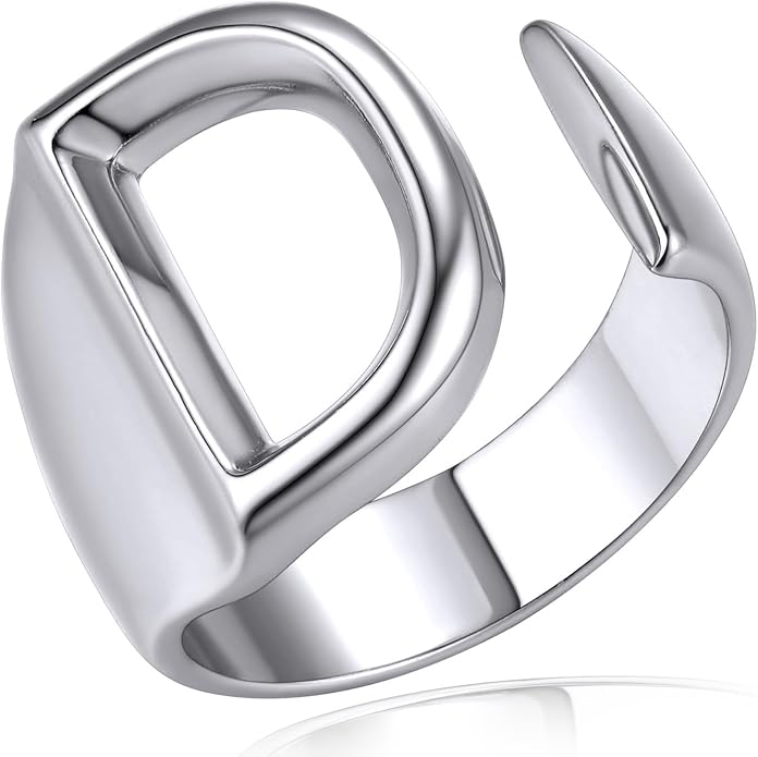 KeyStyle Bold Initial Letter Rings Adjustable, GoldChic Jewelry Women Gold Statement Ring Personalized Engraved Women’s Open Signet Ring for Party (Gold, White Gold, Black)
