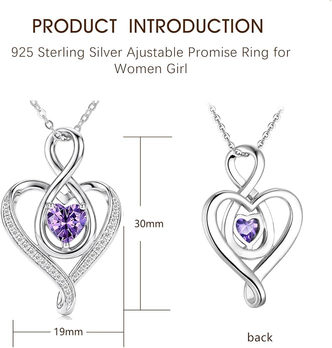 Birthstone Necklace for Women Heart Necklace S925 Sterling Silver Infinity Love Birthday Gifts for Mom Women Wife Girlfriend