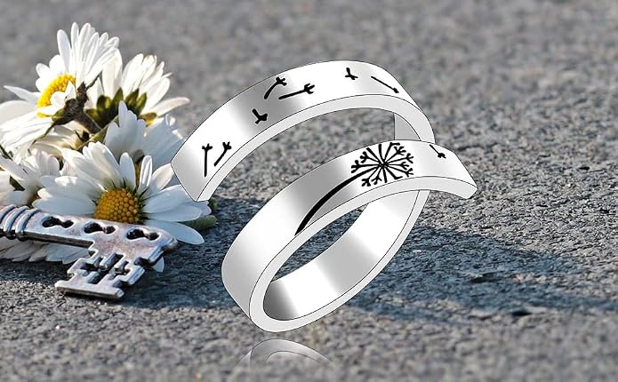 Uloveido Adjustable Inspirational Flying Dandelion Double Stainless Steel Freedom Ring Bands Cool Stacking Gift for Women, Engraving Rings Motivational Gift Y2004