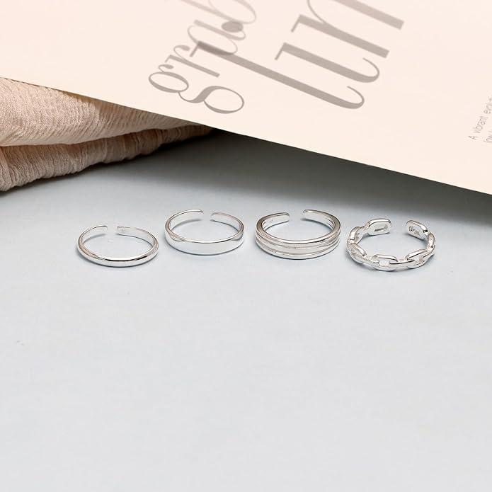 LeCalla 925 Sterling Silver Minimalist Toe Rings Set Simple Open Adjustable Toe-Rings for Women