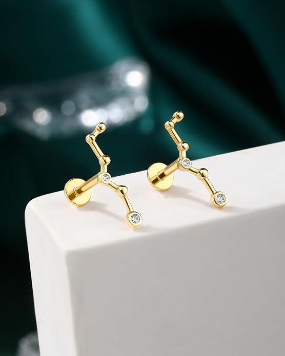 COCHARM 925 Sterling Silver Cartilage Helix Earring Stud 16g 6mm 8mm Flat Back Helix Piercing Jewelry Constellation Cartilage Jewelry for Women Man