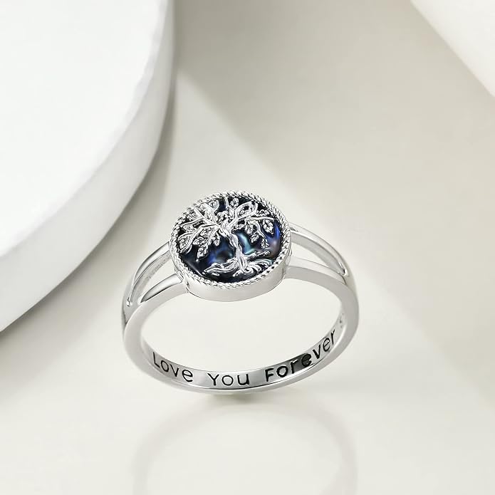 ONEFINITY Sterling Silver Abalone Shell Tree of Life Ring - Cute Tree of Life Jewelry Gift for Women or Girls