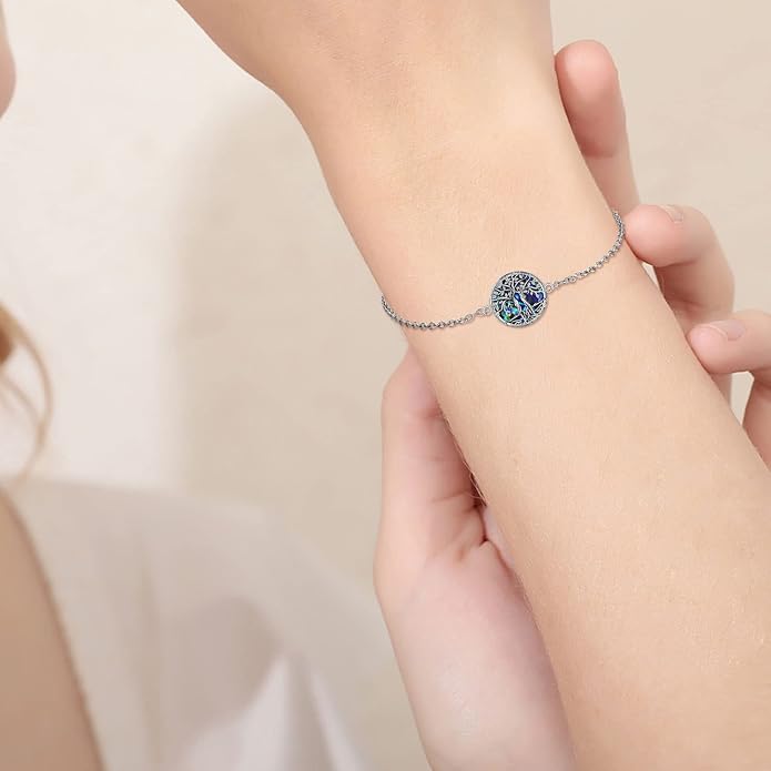 ONEFINITY Tree of Life Bracelet Sterling Silver Abalone Shell/Blue Opal/Turquoise/Malachite Tree of Life Jewelry Gifts for Women