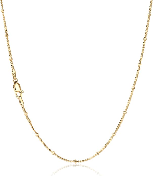 NOKMIT 14K Gold Filled Satellite Beaded Chain Neckalce for Women, Dainty 1.5mm Bead Link Choker, 16-22 Inch, Hypoallergenic, Non Tarnish, Cadenas de Oro 14K para Mujer