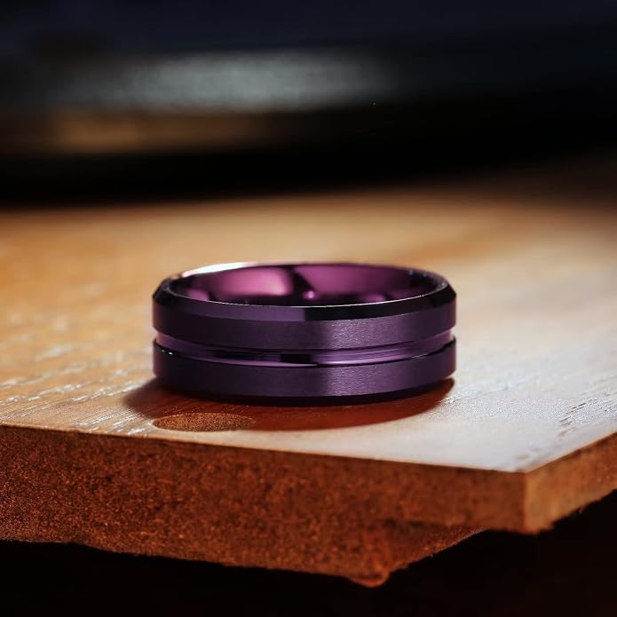 King Will Tungsten Carbide Wedding Band for Men Women-6/8/10mm Width Multicolor Available with Grooved Center Wedding Ring Suitable for Work, Gym Comfort Fit Size 4-16