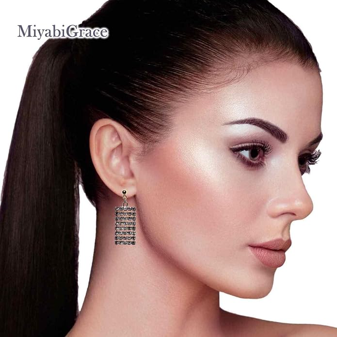 Dangle Silver Invisible Clip On Earrings for Women Not Pierced Gold Crystal Rhinestone Comfortable Hoop Fringe Long Chain Clip On Earrings