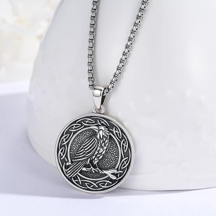 Celtic Knot Necklace 925 Sterling Silver Raven/Compass/Triquetral/Pentagram Celtic Viking Pendant Egyptian Jewelry Gifts for Men