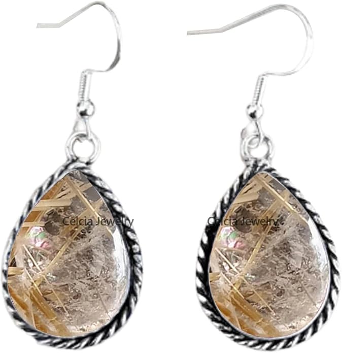 Pure 925 Sterling Silver Dangle Drop Earrings for Women, Pear Gemstone Handcrafted Earrings for Women & Girl ('Amethyst)