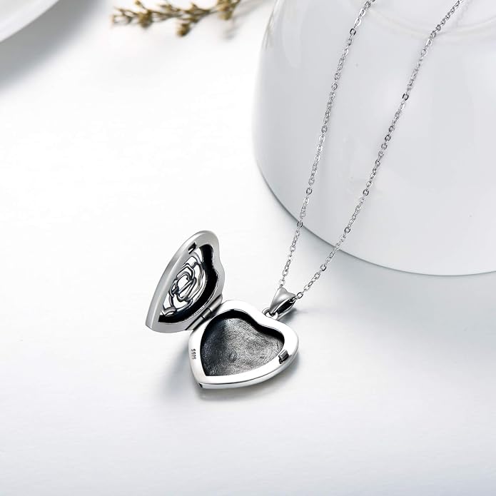 SOULMEET Personalized Silver Locket Necklace That Holds Pictures Photo Keep Someone Near to You, Memorial Custom Lockets Necklaces Letters Engraving for His Her