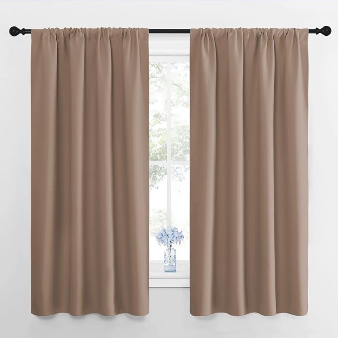 NICETOWN Kids Blackout Curtain Panels - Window Treatment Thermal Insulated Solid Rod Pocket Curtains/Drapes for Bedroom (Set of 2 Panels, 42 by 63 Inch, Cappuccino)