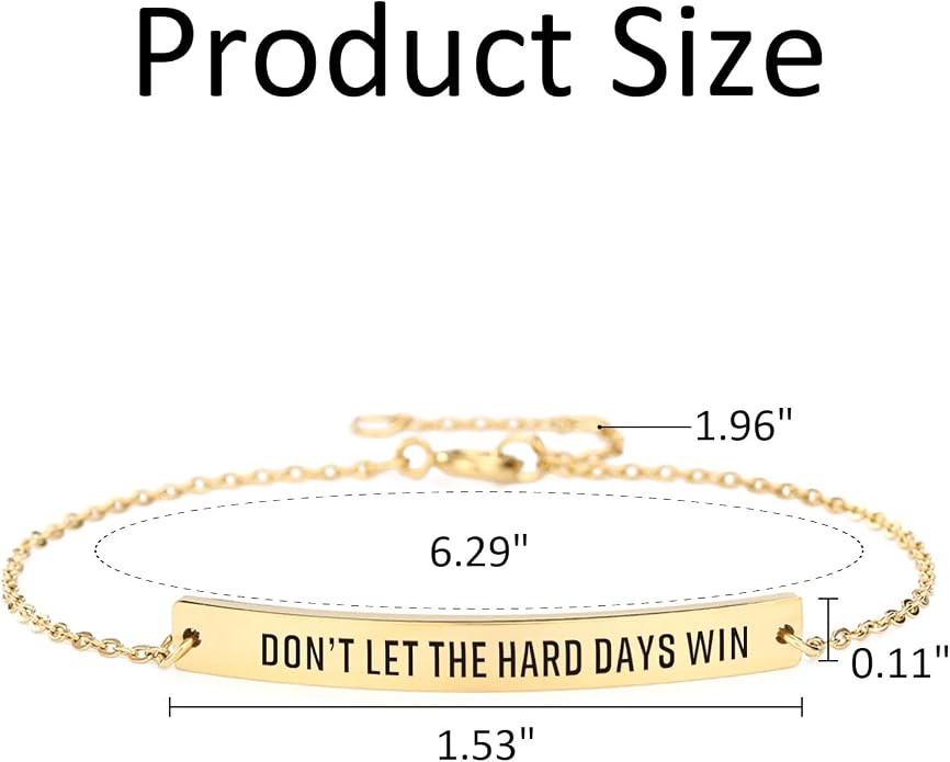 Dont Let The Hard Days Win Bracelet - Gold Hard Day Motivational Bangle Stainless Steel Engraved Words, Inspirational Chain Jewelry Gifts for Women Friend
