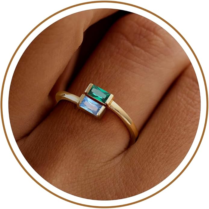 JSJOY Birthstone Rings for Women Dainty Emerald Blue Ring Birthday Gifts for Mom Her Gemstones CZ Ring for Teens Gold Rings That Don't Tarnish Adjustable Ring Jewelry Gifts