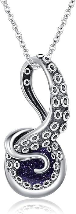 Octopus Tentacles Necklace with Gemston 925 Sterling Silver Octopus Pendant for Women Ocean Jewelry Gift for Women