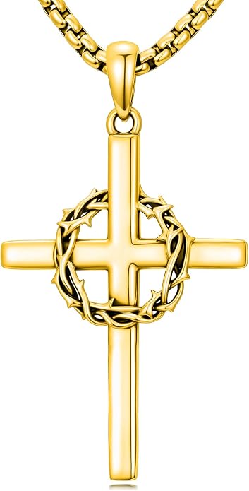 Crown of Thorns Necklace for Men 925 Sterling Silver Nail Cross Necklace Pendant Religious Christian Jewelry Valentines Day Gifts for Men