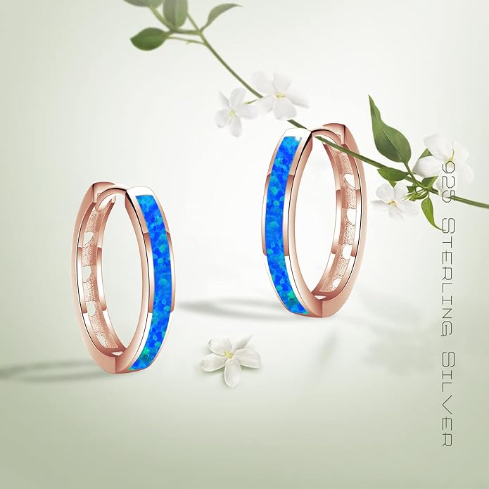CUOKA MIRACLE 925 Sterling Silver Opal Hoop Earrings for Women - Opal Hinged Huggie Hoops, Hypoallergenic Small Hoop Earrings for Sensitive Ears, Dainty Everyday Jewelry Birthday Christmas Gift