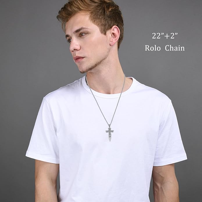 Viking Necklace for Men 925 Sterling Silver Norse Mythology Talisman Jewelry Gifts with 22"+2" Rolo Chain