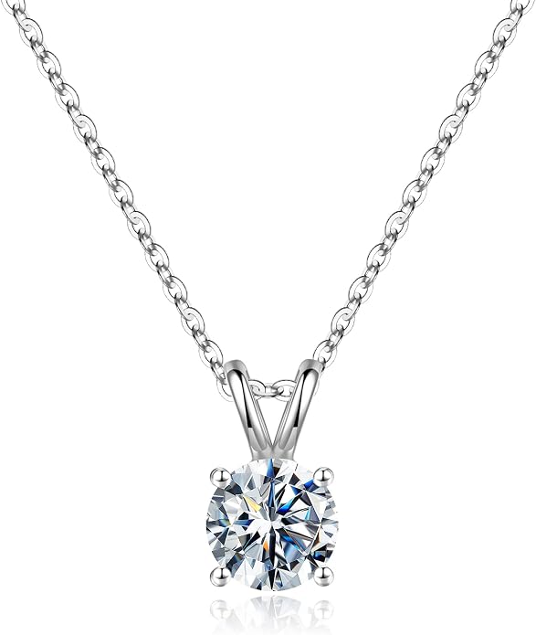 SMILEST Birthstone Necklaces for Women Mom Wife, 1ct Sparkle Round Cut Birthstone Pendant 925 Sterling Silver Necklace Anniversary Birthday Gifts for Women Mom Wife Friend