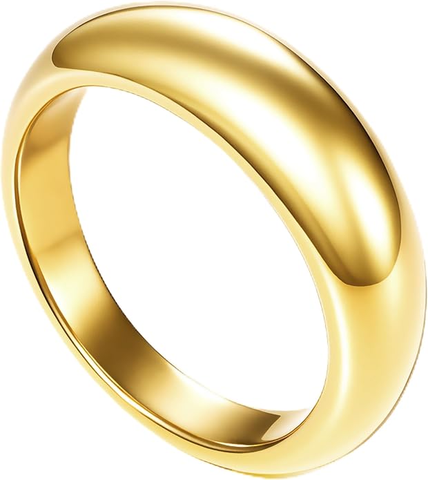 Non Tarnish Gold Chunky Rings for Women, 14K Gold Plated Statement Dome Rings Stacking Silver, Adjustable Mens Eternity Wedding Band Mixed Metal Jewelry Size 3-13