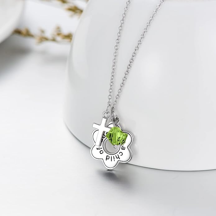 AOBOCO 925 Sterling Silver I Am a Child of God Daisy Necklace Jewelry Birthday Birthday Baptism Communion Gifts for Girls