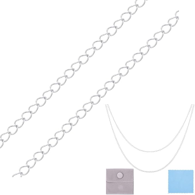 3.28 Feet Sterling Silver Chain for Jewelry Making, Oval Cable Chains 3.5x2.5mm Permanent Jewelry Kit for Women Men Bracelet Necklace Making
