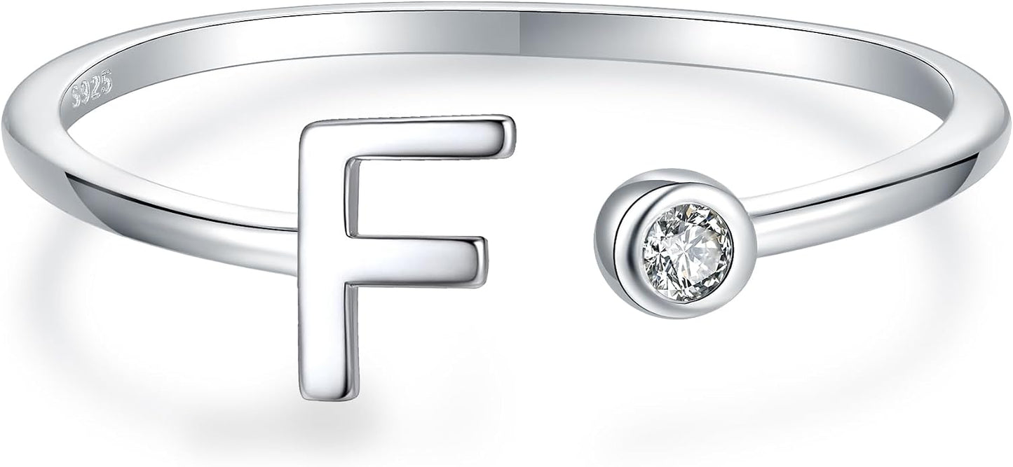 925 Sterling Silver Initial Letter Birthstone Rings for Women Adjustable 1-12 Month Birthstone Alphabet Stacking Ring for Teens Girls Stackable Birthstone Rings Birthday Jewelry Gift for Daughter Mom