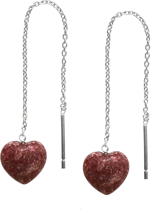 Gemstone Heart Shaped Threader Earrings in 925 Sterling Silver, Pull Through Adjustable, Versatile & Trendy, Perfect Valentine's Gift for Women, Choice of Gemstone Available