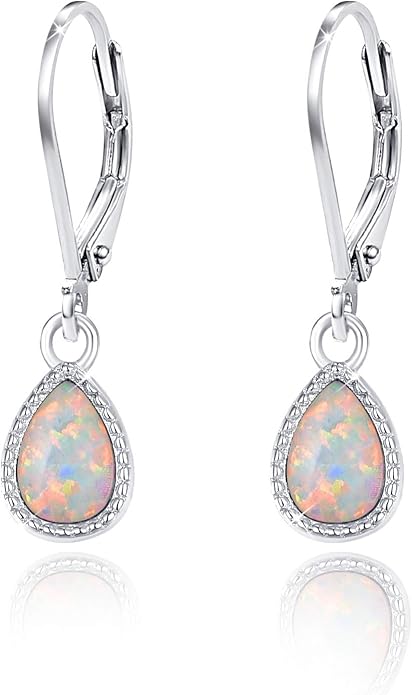 Teardrop Leverback Drop Dangly Earrings, 925 Sterling Silver with Opal/Moonstone Hypoallegenic for Sensitive Ears Jewelry Gift for Women Girlfriend with Gift Box
