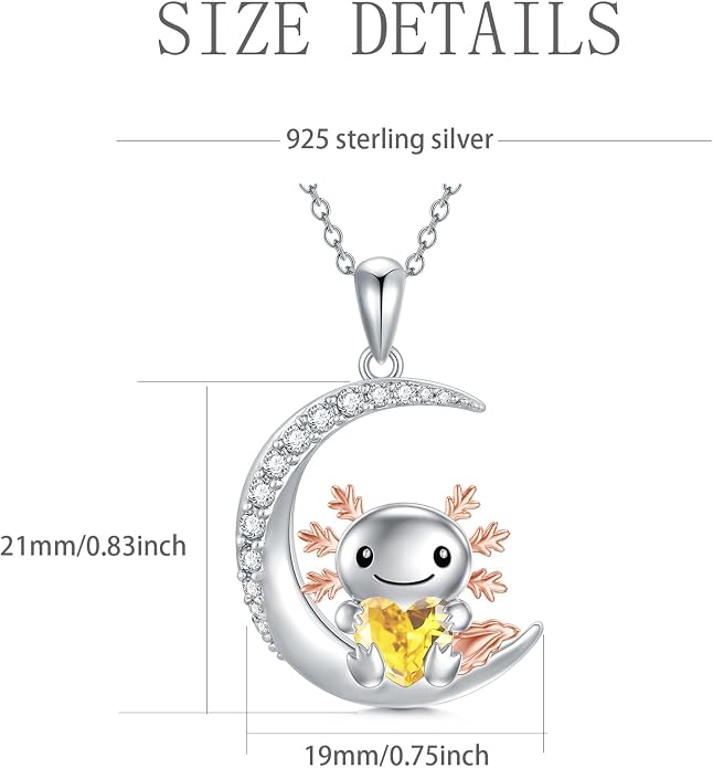 PROESS Animal Birthstone Necklace 925 Sterling Silver Otter/Axolotl/Hippo/Elephant/Dachshund/Monkey/Red Panda Pendant Necklace Animal Birthstone Jewelry Gifts for Women