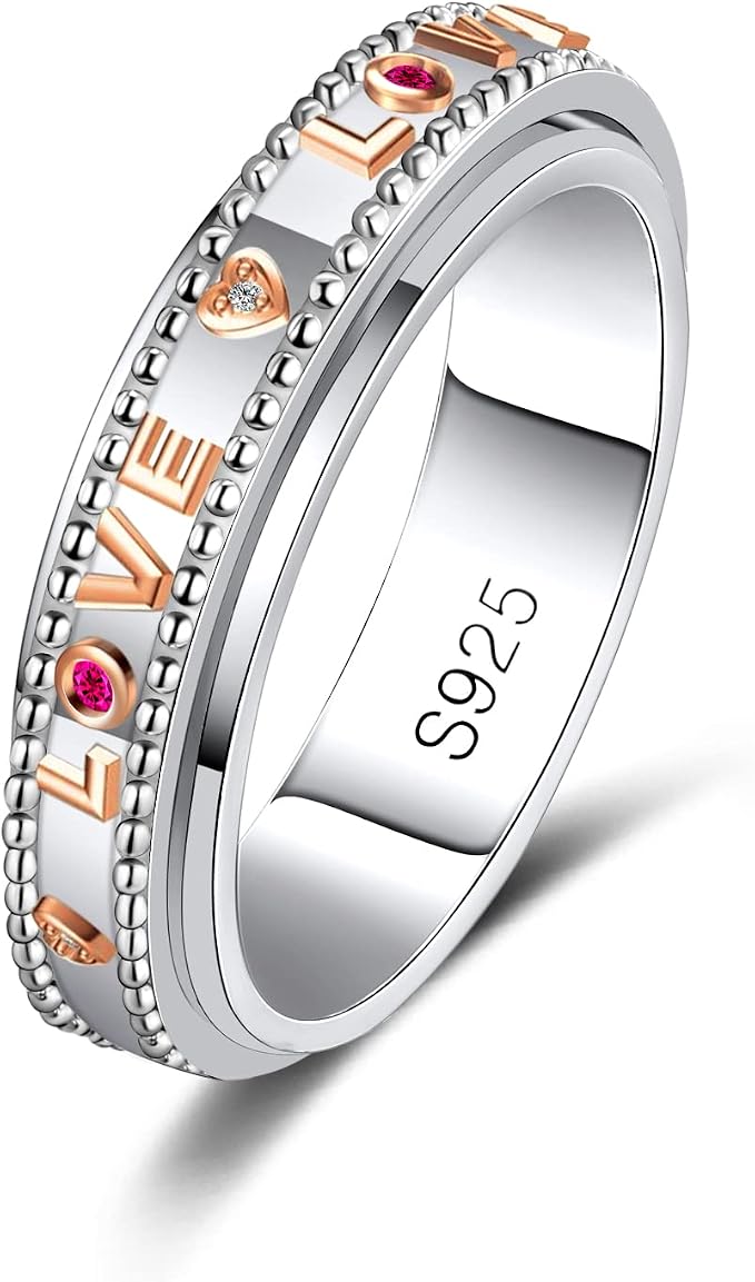 Fidget Ring Spinner Ring for Anxiety Women Men Daughter Real S925 Sterling Silver Fidget Ring