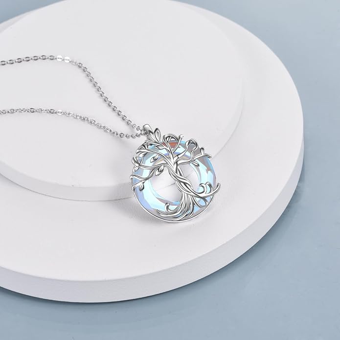 TOUPOP Tree of Life Necklace Gifts for Women 925 Sterling Silver Family Tree Pendant with Crystal Birthday Irish Jewelry Gifts for Women Her Wife Mom